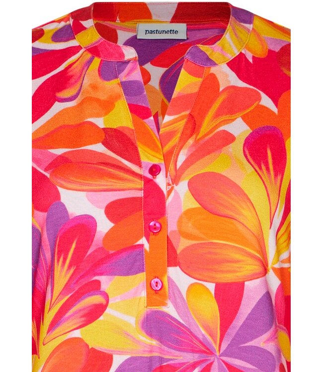 trendy floral beachdress with buttons and flared cuff coral beach