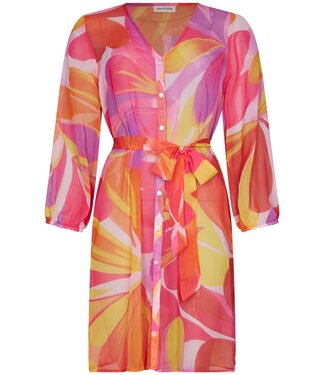 Pastunette Beach Doorknoop strandjurk met 3/4 mouwen en ceintuur Coral Beach