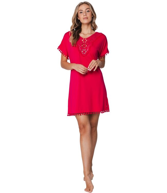 Fuchsia roze dames strandjurk met korte mouwen Beach Bobble