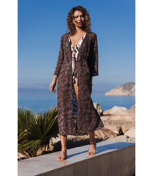 extra lange transparante cover-up met strik floral beach