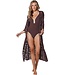 extra long see-through cover up with elasticated-tie floral beach