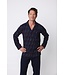 dark blue long sleeve full button cotton pyjama set coloured lines