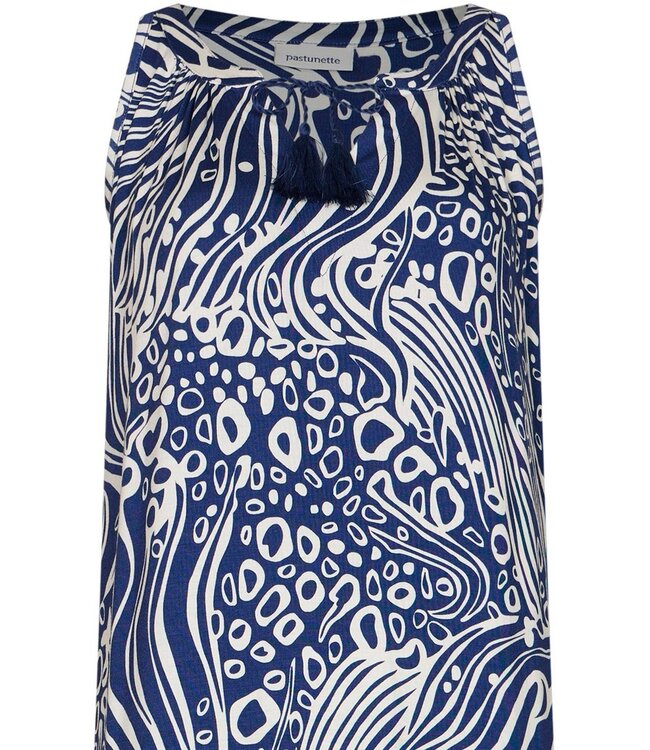 Blauwe mouwloze dames strandjurk met langere lengte Ocean Wave