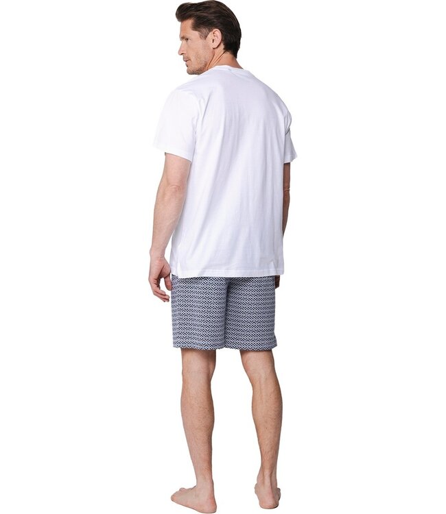 mens white round neck cotton shorty set cool comfort