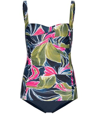 Pastunette Beach dark blue soft cup powernet scallop floral tankini tropical leaf