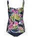 dark blue soft cup powernet scallop floral tankini tropical leaf