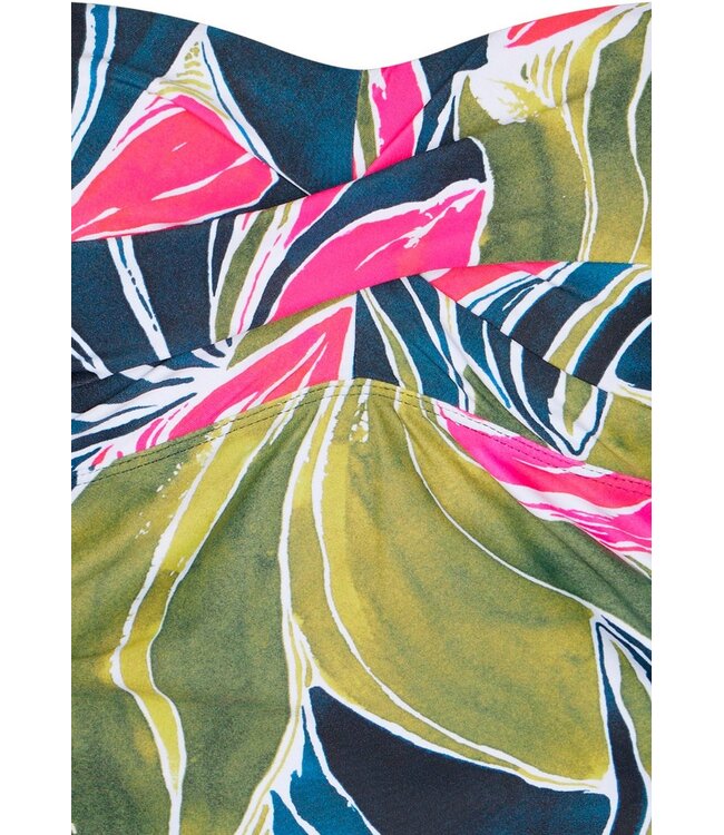 Donkerblauwe scallop tankini met soft cups, powernet Tropical Leaf