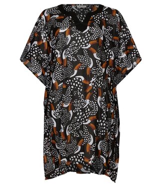 Pastunette Beach black bird print lightweight cotton woven cover up paradise bird