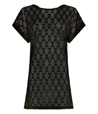 Rebelle Beach trendy zwart see through v-hals strand cover up lacy beach