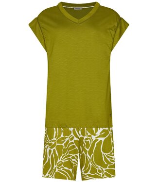 Pastunette Premium katoen-modal dames shortama met korte mouwen Pretty Green Flower