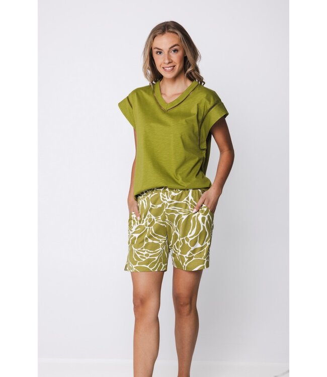 ladies short sleeve cotton modal shorty set pretty green flower