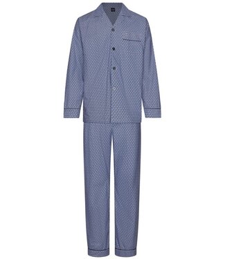 Robson mens blue full button woven cotton pyjama set geometric diamond