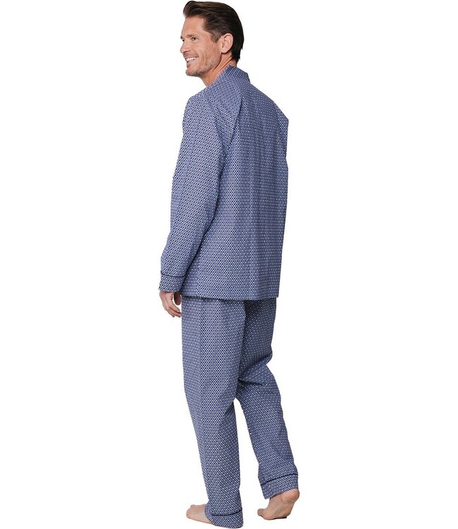 blauwe geweven-katoenen doorknoop heren pyjama geometric diamond