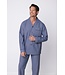 mens blue full button woven cotton pyjama set geometric diamond