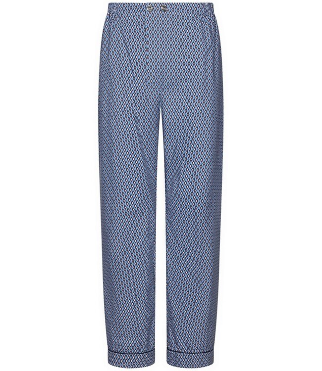 mens blue full button woven cotton pyjama set geometric diamond