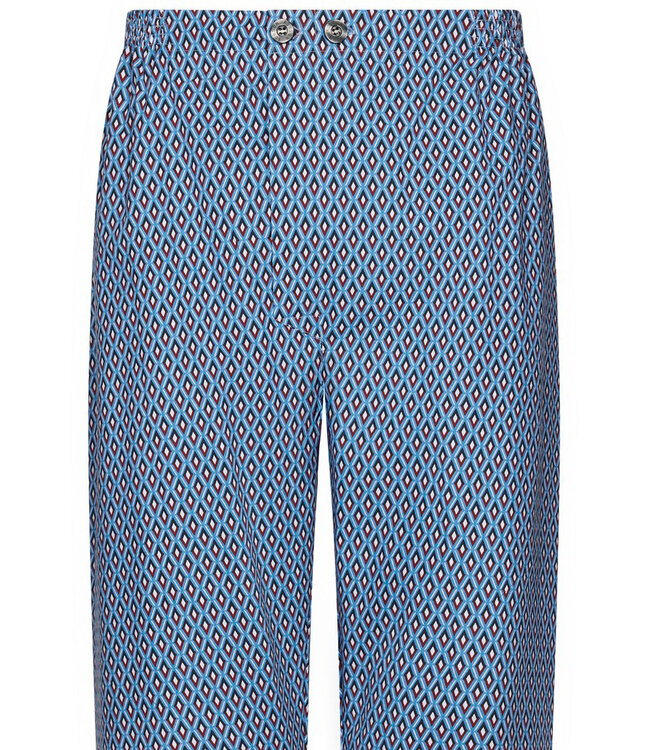 mens blue full button woven cotton pyjama set geometric diamond