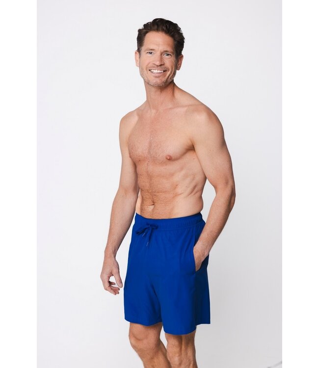men's blue swim shorts with elasticated tie-waist coral blue