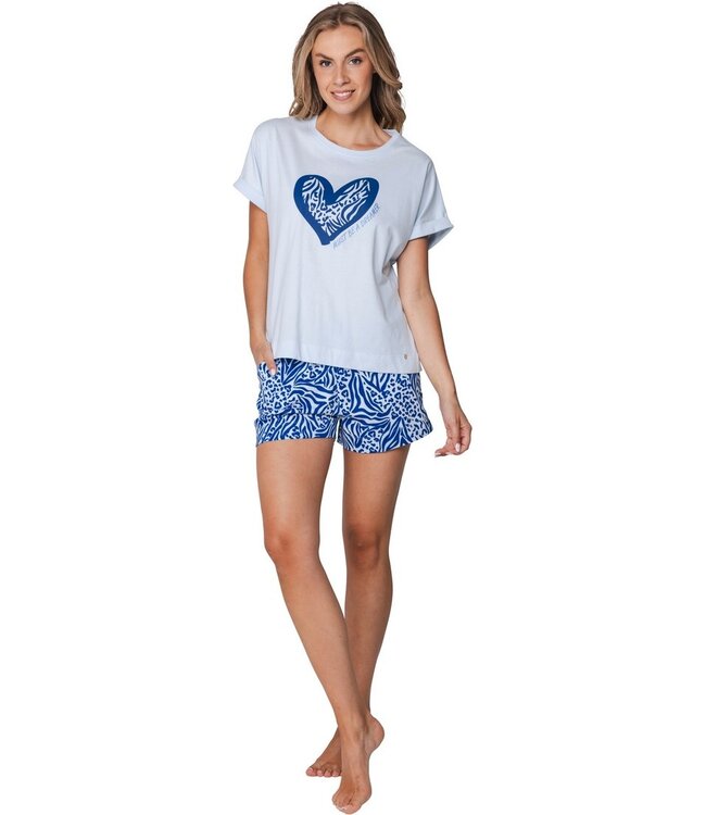 lichtblauw biologisch katoenen dames shortama korte mouw true blue