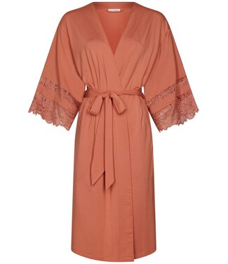 Pastunette Premium luxe oranje-bruin modal dames overslag kimono Floral Elegance