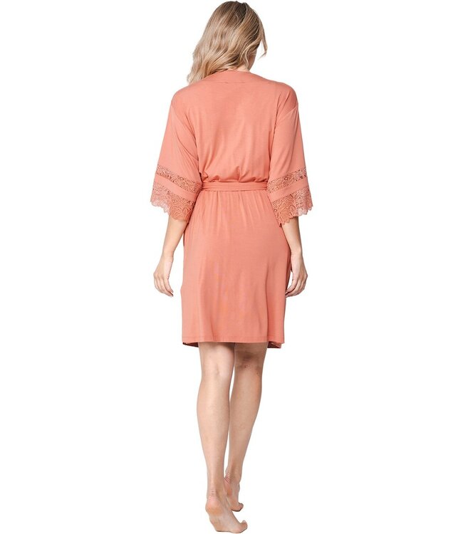 luxury ladies orange modal wrap-over kimono floral elegance