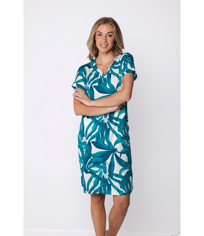 luxe viscose-elastaan dames nachthemd korte mouw Sky Blue Dreams