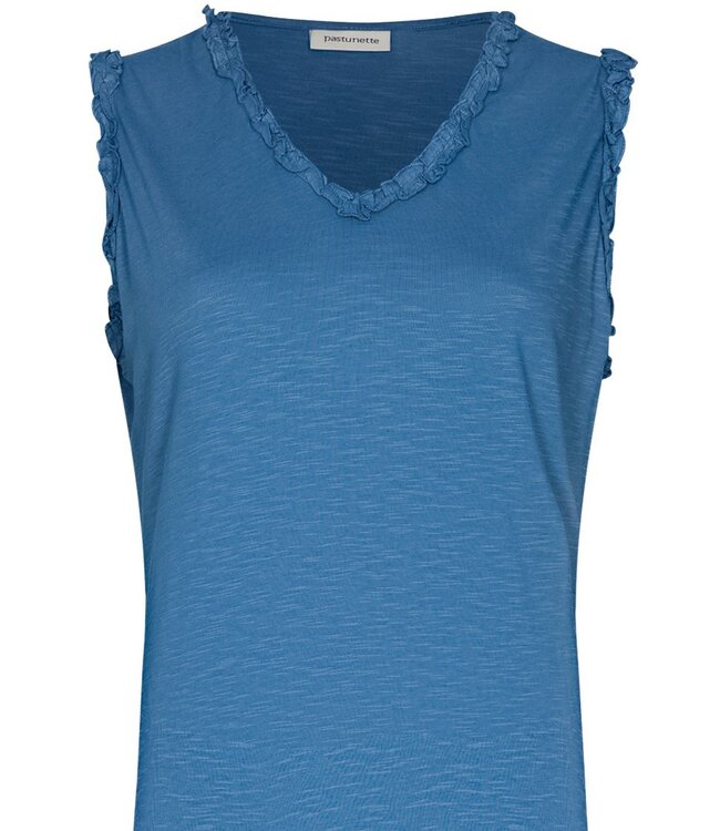 ladies organic cotton sleeveless long nightdress blue comfort frill