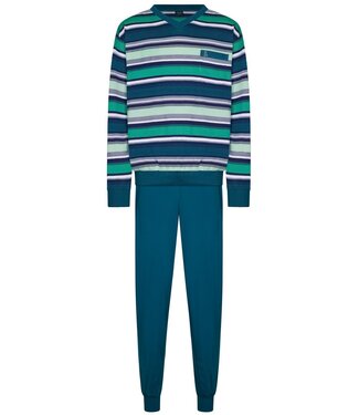 Robson katoenen heren pyjama met v-hals stripey green