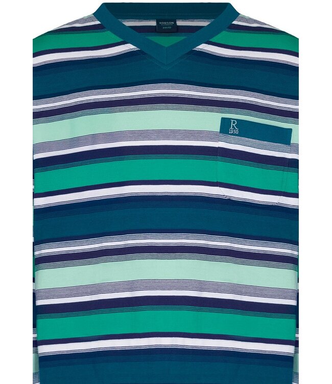katoenen heren pyjama met v-hals stripey green