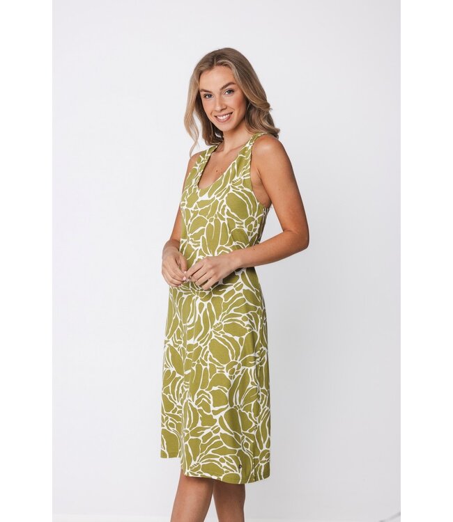 ladies sleeveless cotton-modal nightdress pretty green flower