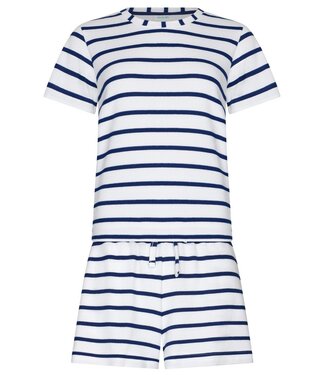 Rebelle Beach blue short sleeve v neck beach short set with collar sailor stripe
