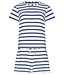 blue short sleeve v neck beach short set with collar sailor stripe