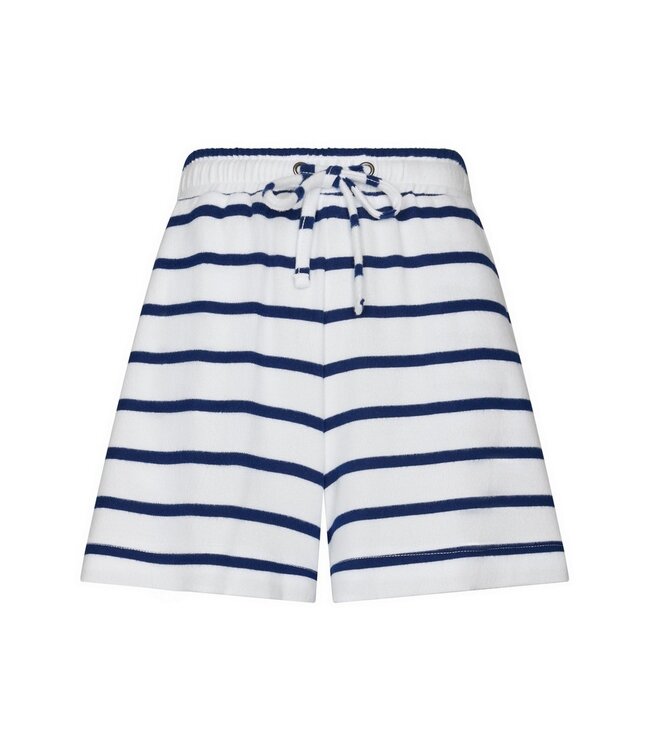 blauw korte mouw v-hals strand shortama met kraag sailor stripe