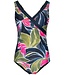 v neck soft cup powernet swimsuit tropical leaf
