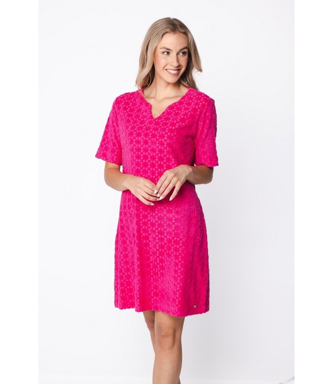 short sleve embossed jaqcuard terry home lounge dress coral flowers
