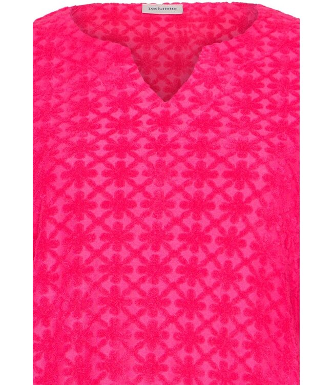 short sleve embossed jaqcuard terry home lounge dress coral flowers