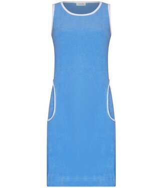 Rebelle Beach trendy blauwe badstof mouwloze strandjurk met zakken sporty beach