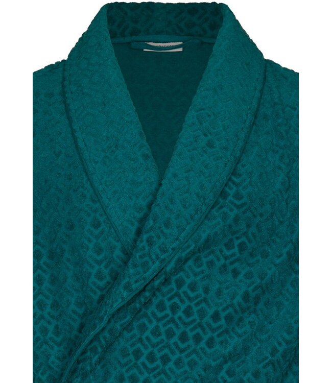 men's green cotton jaquard terry wrap-over bathrobe geometric groove