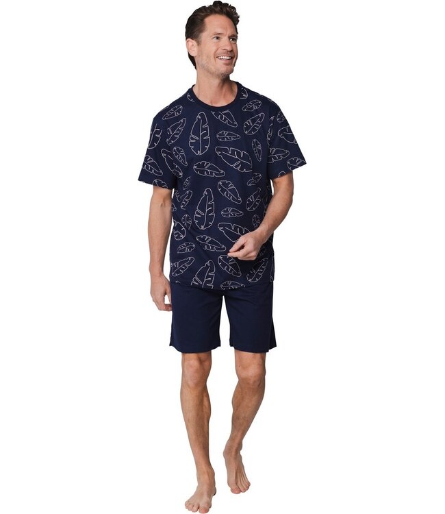 men's dark blue trendy cotton shorty set palm adventure holiday