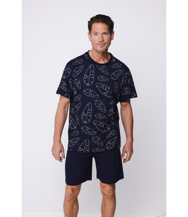 men's dark blue trendy cotton shorty set palm adventure holiday
