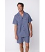 mens blue full button woven cotton short set geometric diamond