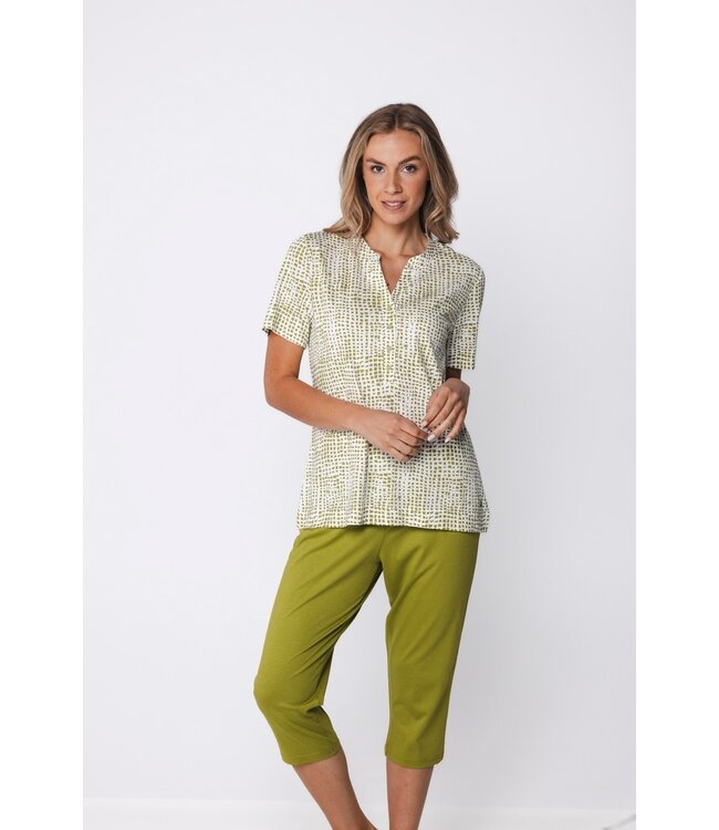 katoen-modal dames pyjama met korte mouwen en knoopjes Soft Squares