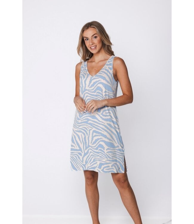 luxe Ecovero viscose mouwloos dames nachthemd met V-hals Blue Animal