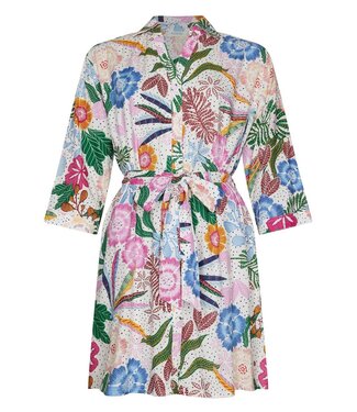 Rebelle Beach viscose dames strandblouse met ceintuur tropical flower