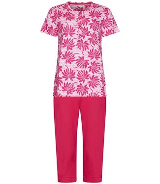 Rebelle pink organic cotton short sleeve pyjama set with buttons palm waves