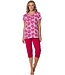 roze biologisch katoenen dames pyjama korte mouw palm waves