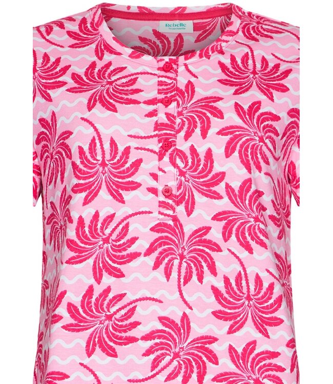 pink organic cotton short sleeve pyjama set with buttons palm waves