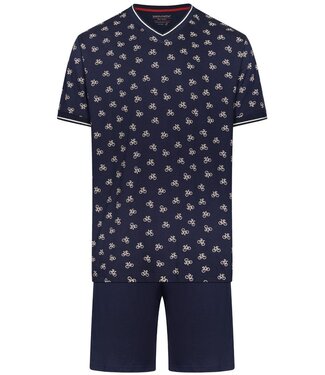 Pastunette for Men blauwe katoenen heren shortama met v-hals Bike Race