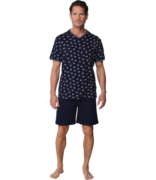 blauwe katoenen heren shortama met v-hals Bike Race