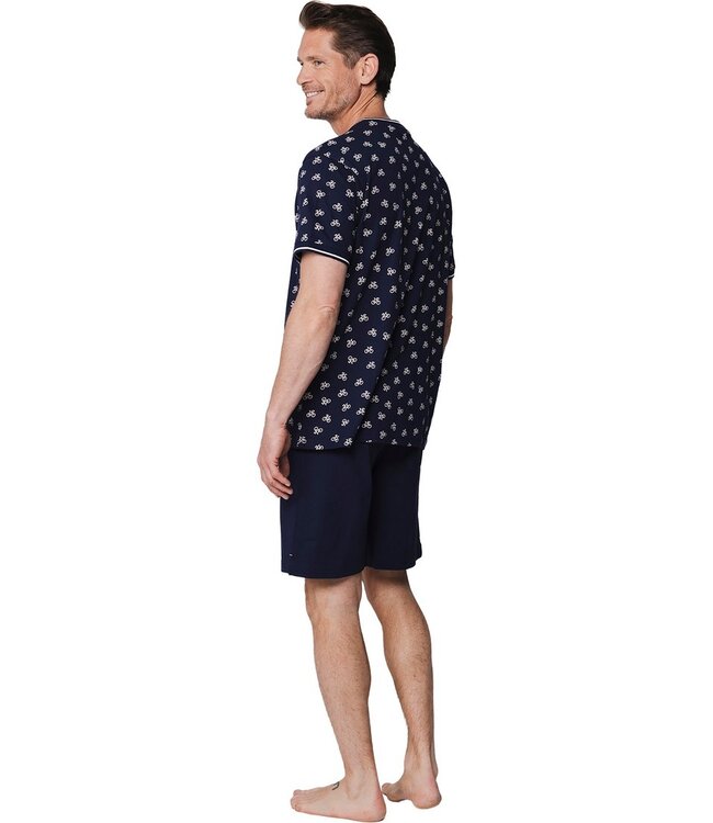 men's blue 'v' neck 100% cotton shorty set bike race