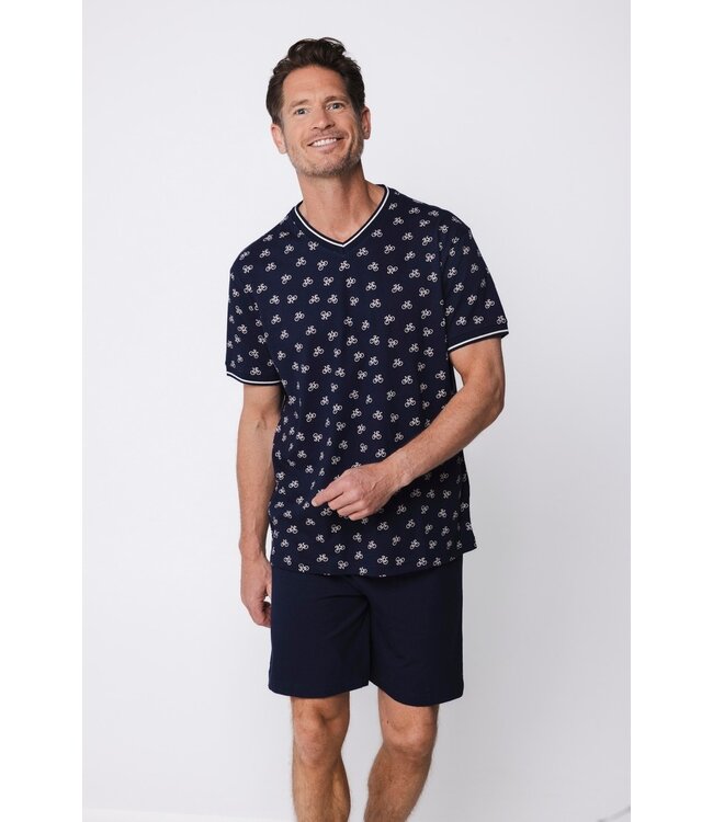 men's blue 'v' neck 100% cotton shorty set bike race